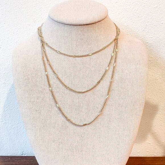 Triple Layered Necklace Gold Tone Delicate Chain Adjustable Minimalist‎ Goddess - Picture 1 of 8